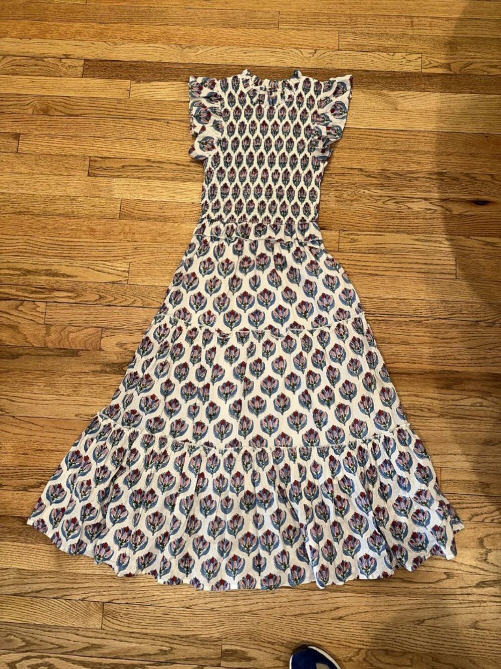 Perry Walker Collective Block Print Smocked Tiered Maxi Dress Size 3